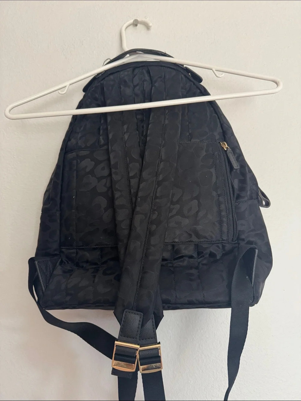 Michael Kors Black Leopard-Print Nylon Backpack with Gold Hardware